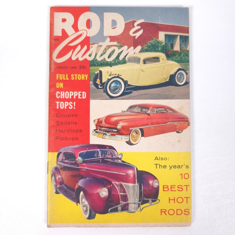 ROD & CUSTOM August 1958 Magazine Chopped Tops Issue 10 Best Hot Rods Complete